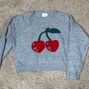NWOT Luna Ivy Cherry Motif Gray Sweater XS
